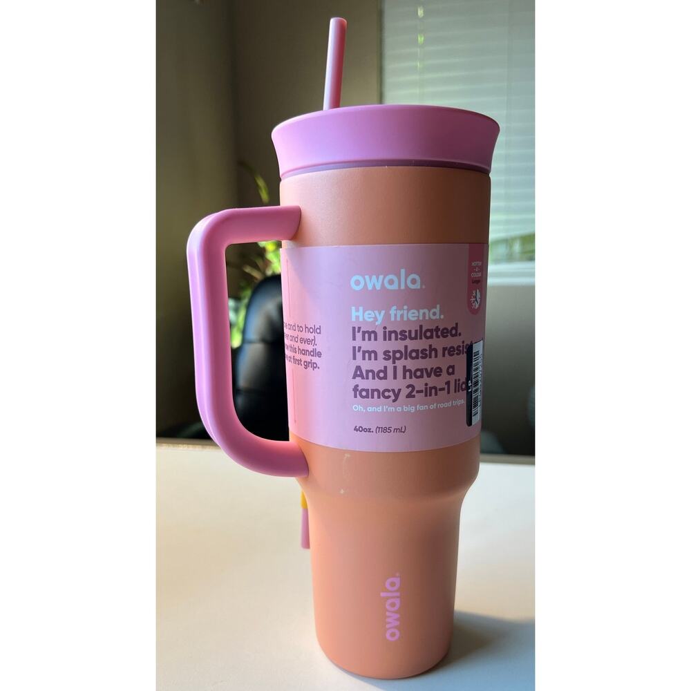 Owala 40 oz Sherbet Pink Orange Tumbler Straw Sip Cup Flawed Read